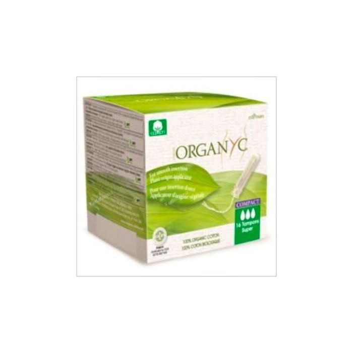 Organyc Tampones Super con Aplicador Compact 16 unidades, 100% Algodón Orgánico Certificado para Flujo Abundante