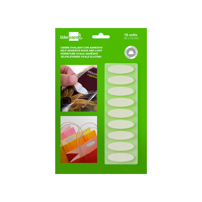 Liderpapel Velcro Autoadhesivo Ovalado Blanco 35x12 mm Blister 18 Unidades Manualidades 1