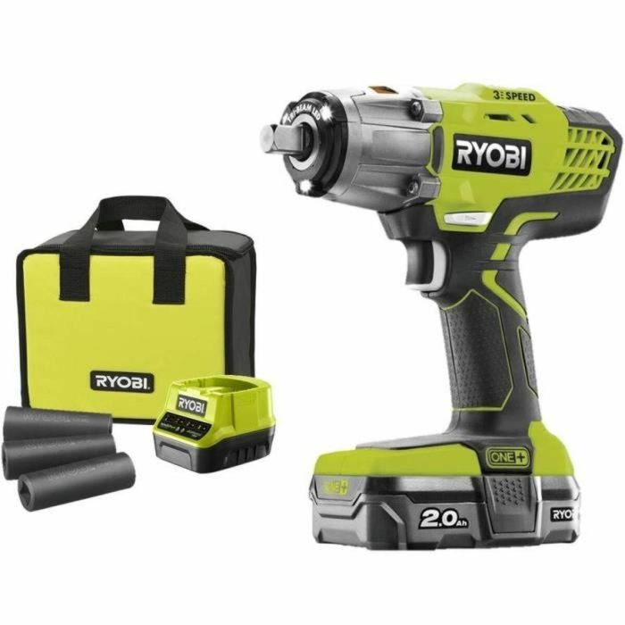Ryobi Destornillador de 18V con Batería 2.0 Ah, Cargador Rápido y 3 Enchufes 18