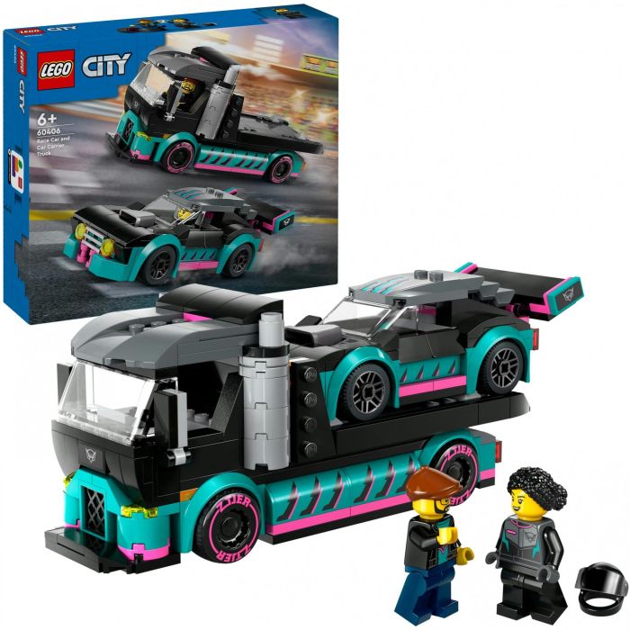 LEGO City Coche de Carreras y Camión de Transporte 60406 - Set de Construcción con 2 Minifiguras 14 LEGO City Coche de Carreras y Camión de Transporte 60406 - Set de Construcción con 2 Minifiguras 14