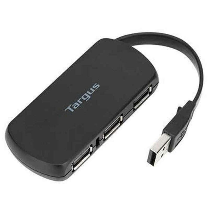 Targus ACH114EU Hub USB 2.0 de 4 puertos para conexión rápida de dispositivos, 480 Mbps, Plug & Play, Alimentación por bus, Compacto Negro