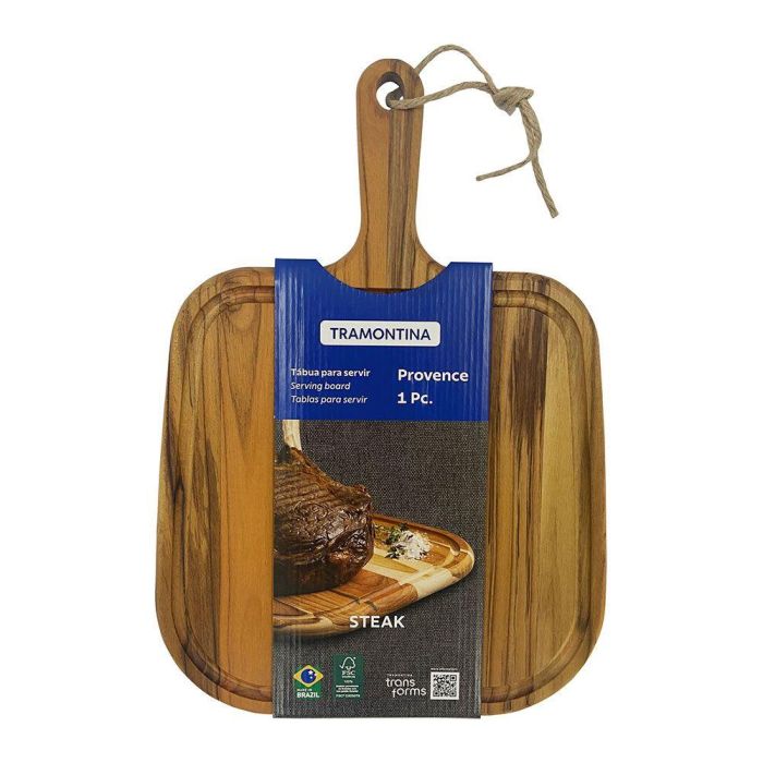 Tramontina Tabla para Asado de Madera Teca con Mango y Acabado Aceite Mineral 40 x 28 x 1,8 cm 1