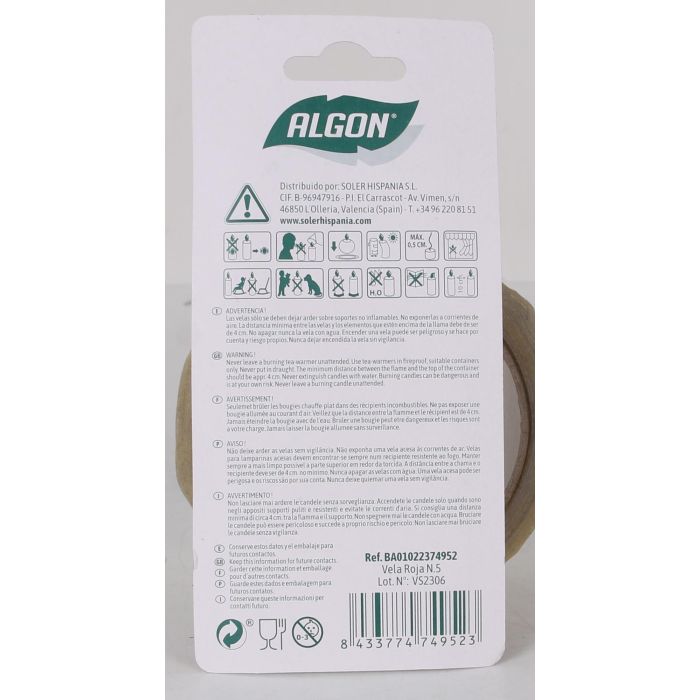 Vela Roja N.5 Algon - Aromatizante de ambiente (36 Unidades) 5 Vela Roja N.5 Algon - Aromatizante de ambiente (36 Unidades) 5