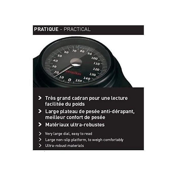 Pese Mechanical Person Terraillon - SemiProfesional, no -Slip, Dial grande, Modelo de 160 kg MAX - TPRO Plus 5 Pese Mechanical Person Terraillon - SemiProfesional, no -Slip, Dial grande, Modelo de 160 kg MAX - TPRO Plus 5