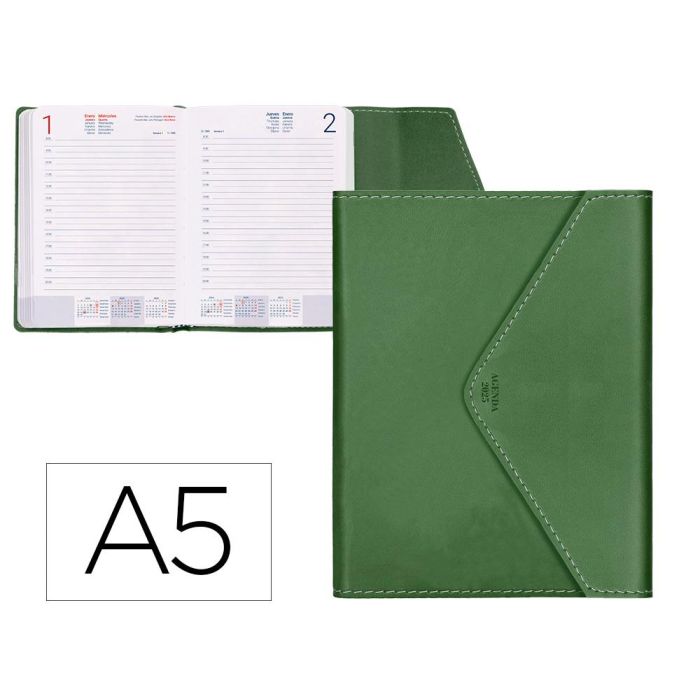 Agenda Encuadernada Liderpapel Psara A5 2025 Dia Pagina Color Verde Papel 70 gr