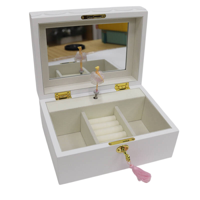 DKD Home Decor Joyero Romantico Blanco Madera Espejo Musical 15 x 10 x 21 cm