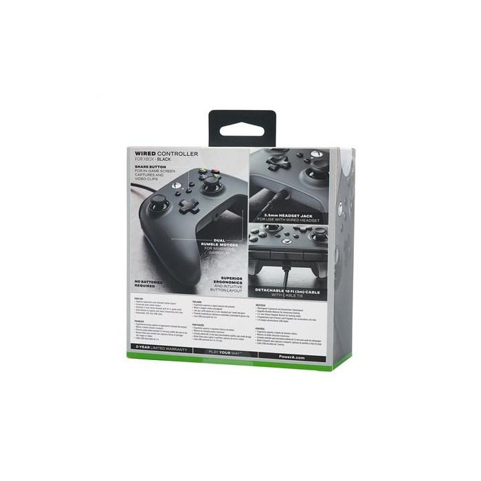 Power A 1519265-01 Mando con Cable para Xbox Series X/S, Xbox One y PC, Negro - Cable USB Extraíble 3m, Motores de Vibración 4