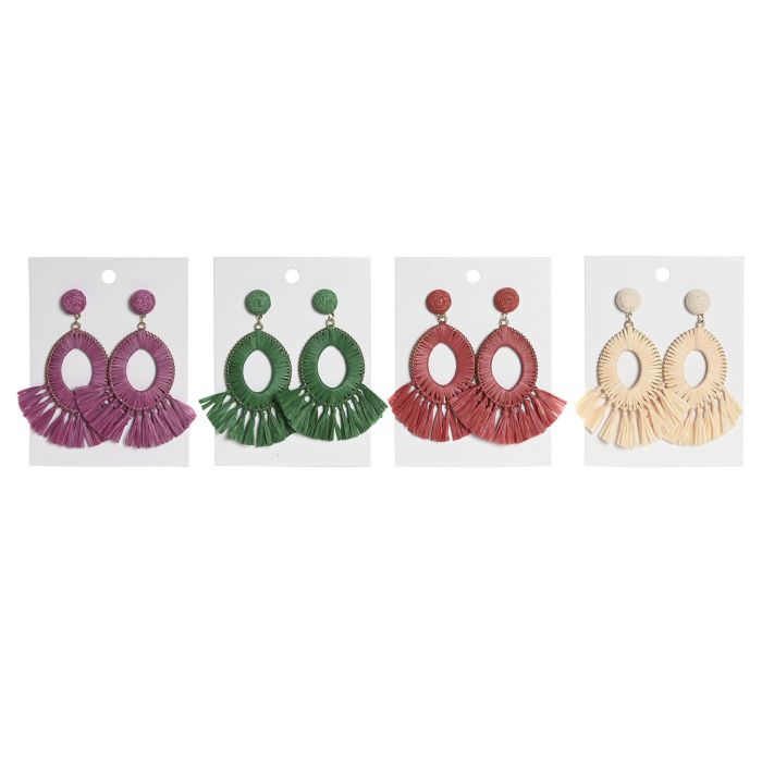 Pendientes Mediterraneo DKD Home Decor Natural Coral Set de 2 piezas en Rafia y Metal 8 x 7 x 0.5 cm Hecho a Mano 1