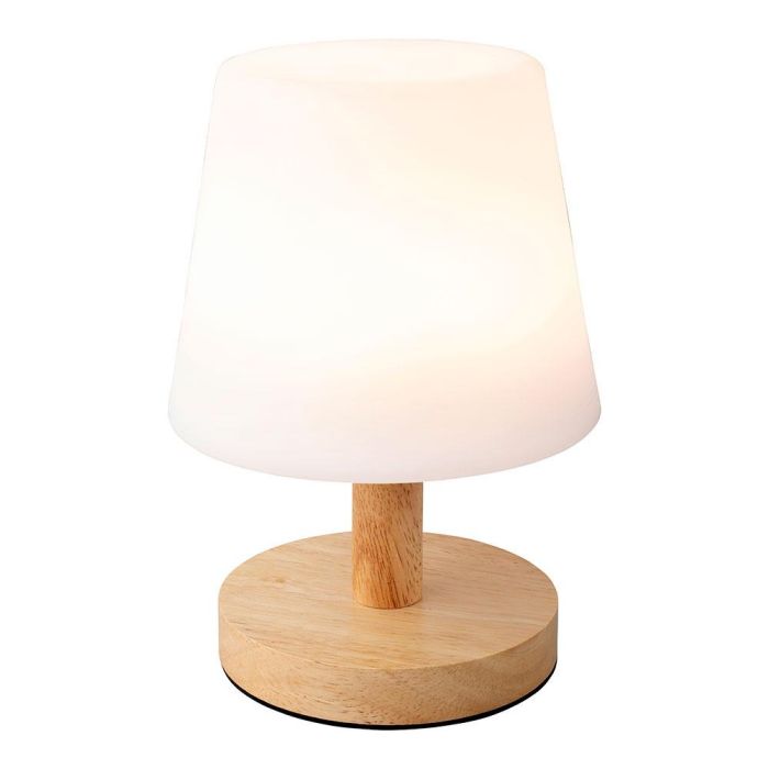 Lumineo Lámpara led de mesa 22 cm para exterior e interior, acabado en madera y metal, luz cálida LED, IP44, 35 lm, carga USB, referencia 894386