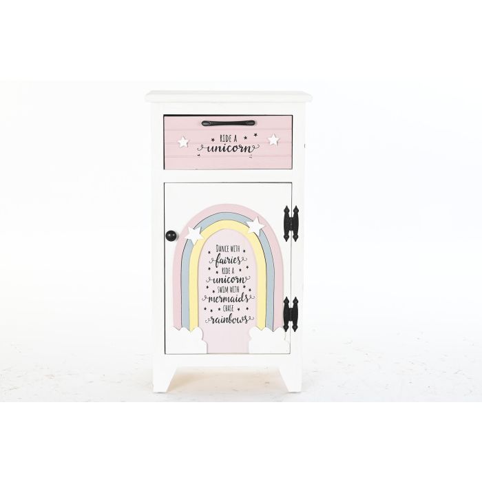 DKD Home Decor Mesita de Noche Infantil de Paulownia con 1 Cajón y 1 Puerta, Blanco y Rosa, 40x29x73.5 cm 5