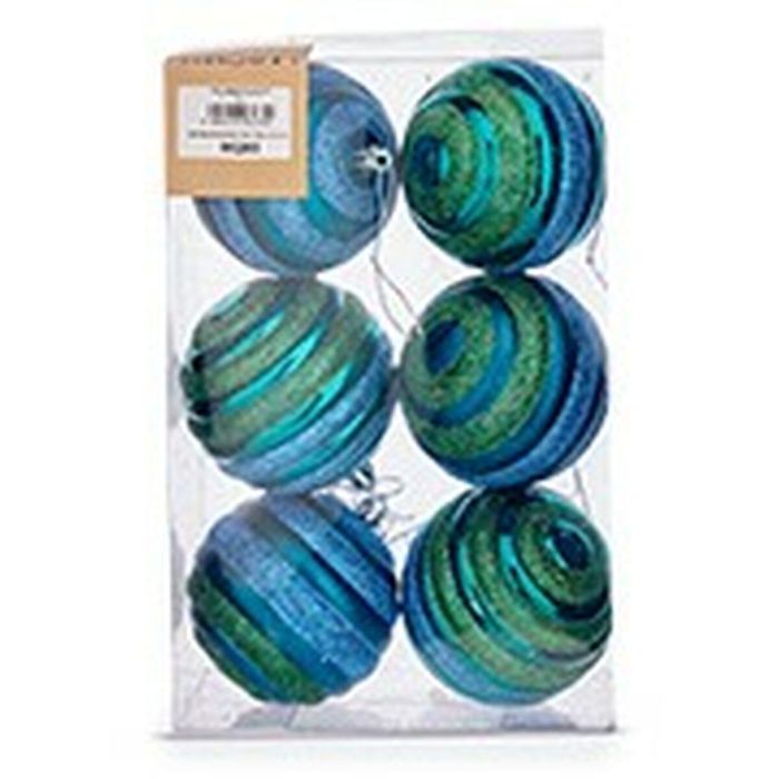 Set de Bolas de Navidad Ø 8 cm Azul Verde PVC (12 Unidades) 2