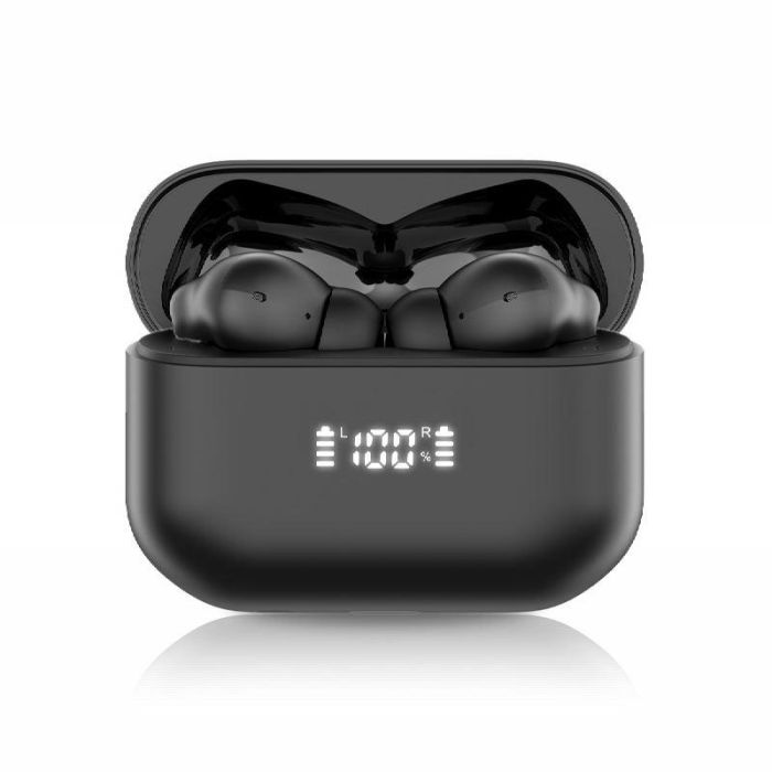 Daewoo Auriculares TWS Inalámbricos Bluetooth 5.4 Negro, Cancelación Activa de Ruido (ANC) y ENC, Pantalla Nivel de Carga, 35mAh auricular, 450mAh estuche