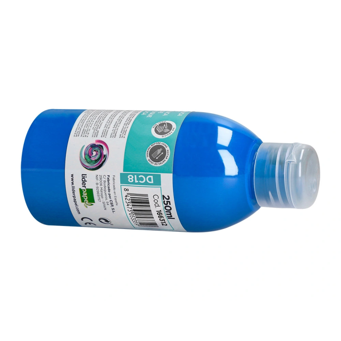 Liderpapel Pintura Acrílica Bote 250 ml Cian Multisuperficie Base Agua Colores Vivos Fácil Limpieza 5