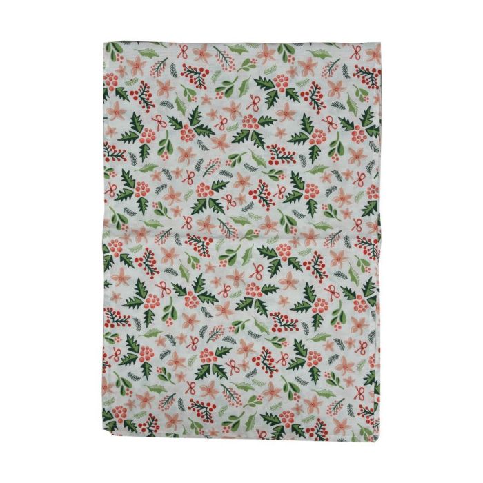 DKD Home Decor Camino Mesa Navidad Tradicional con Muerdago Verde Rojo Blanco Algodón Poliéster 150x50 cm (4 Unidades)