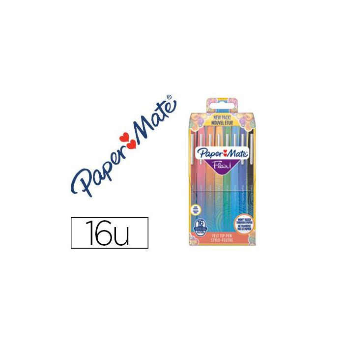 Rotulador Paper Mate Flair Original Punta Fibra Tropical Estuche Rigido De 16 Unidades Colores Surtidos