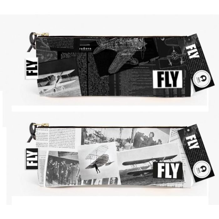 DKD Home Decor Estuche Vintage de Lienzo Blanco y Negro, Colección Aviación, 11x14x29cm (12 Unidades, Surtido Aleatorio)