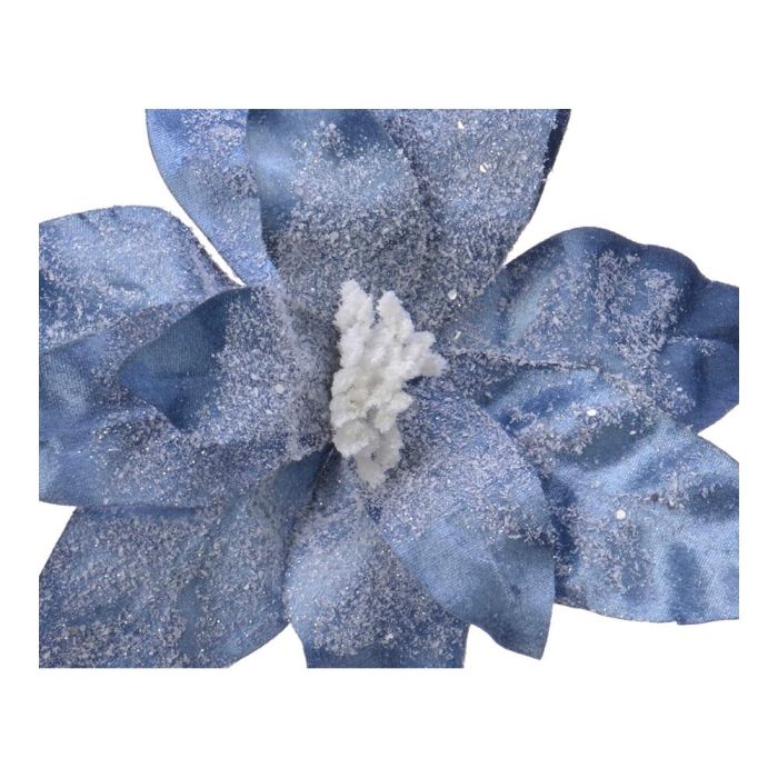 Flor de pascua azul de poliéster efecto congelado Ø34x6cm, 2 modelos surtidos 1 Flor de pascua azul de poliéster efecto congelado Ø34x6cm, 2 modelos surtidos 1