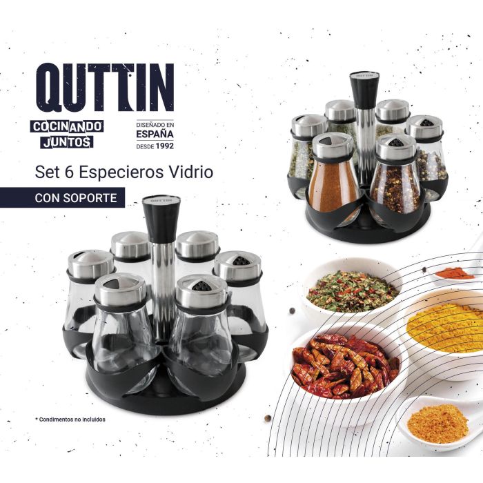 Quttin Set de 6 Especieros de Vidrio con Soporte - Organiza tus Especias con Estilo y Practicidad (8 Unidades) 7 Quttin Set de 6 Especieros de Vidrio con Soporte - Organiza tus Especias con Estilo y Practicidad (8 Unidades) 7