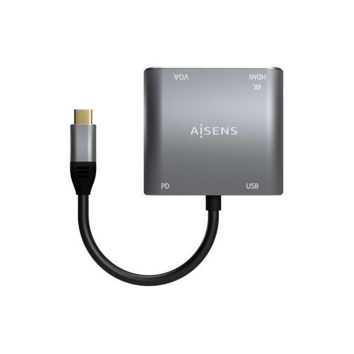 AISENS - CONVERSOR USB-C A VGA/HDMI 4K/USB3.0/USB-C PD, USB-C/M-VGA/H-HDMI/H-USB-A/H-USB-C/H, GRIS, 15CM 2