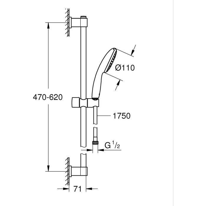 Set de ducha con rociador de 1 chorro, barra de 60cm y flexo de 1,75m - GROHE Vitalio Start 110 27942001 - Ahorro de agua - Cromo 3