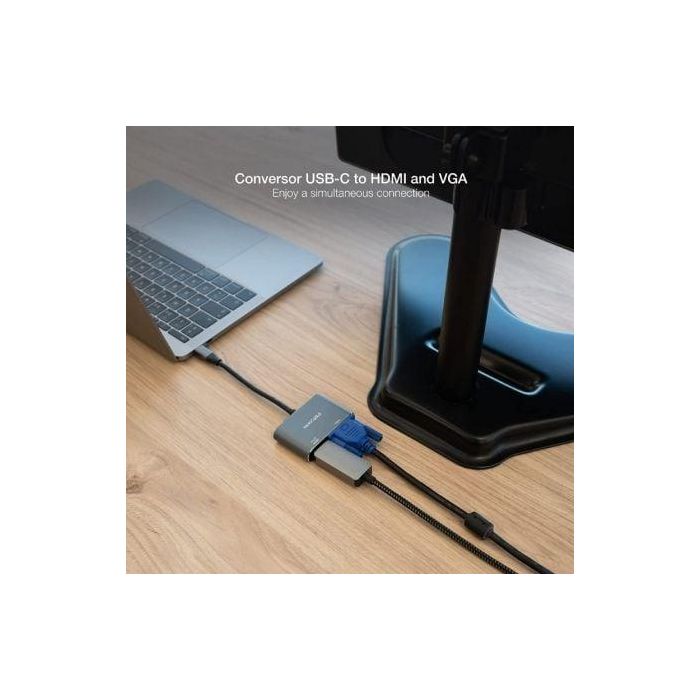 Nanocable 10.16.4303 Conversor USB-C Macho a HDMI Hembra 4K, VGA Hembra 1920x1200, Compatible Macbook Pro/Chromebook, 15cm Gris Aluminio 2