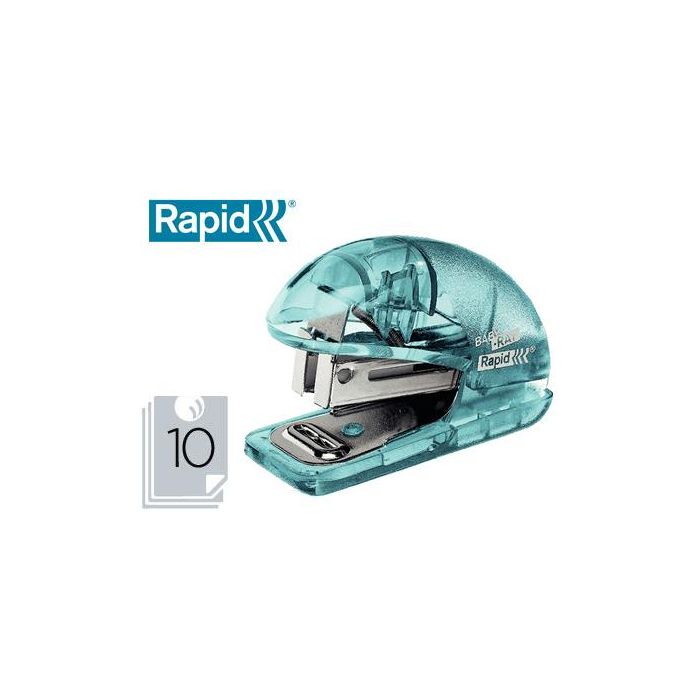 Grapadora Rapid Mini Baby Ray Colour Ice F4 Capacidad 10 Hojas Usa Grapas 24-6 Y 26-6 Color Verde En Blister 6 unidades