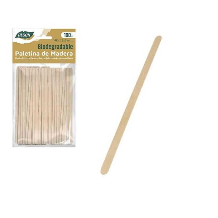 Set de removedores de café Algon Madera 100 Piezas 140 x 1,3 x 5 mm (24 Unidades) 1