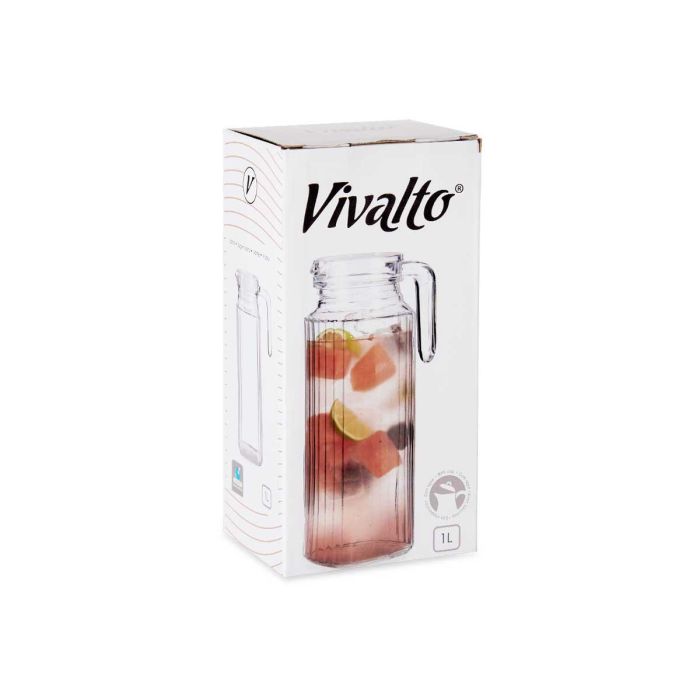 Jarra Cuadrada Rayada Vivalto 1L - Vidrio y Plástico, 12x24.3x8.7 cm (12 Unidades) 2 Jarra Cuadrada Rayada Vivalto 1L - Vidrio y Plástico, 12x24.3x8.7 cm (12 Unidades) 2