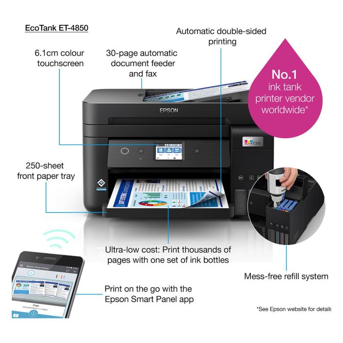 Epson EcoTank ET-4850 Impresora Multifunción 4 en 1 A4 Tinta LAN WiFi ADF Duplex Inyección de Tinta Color 14