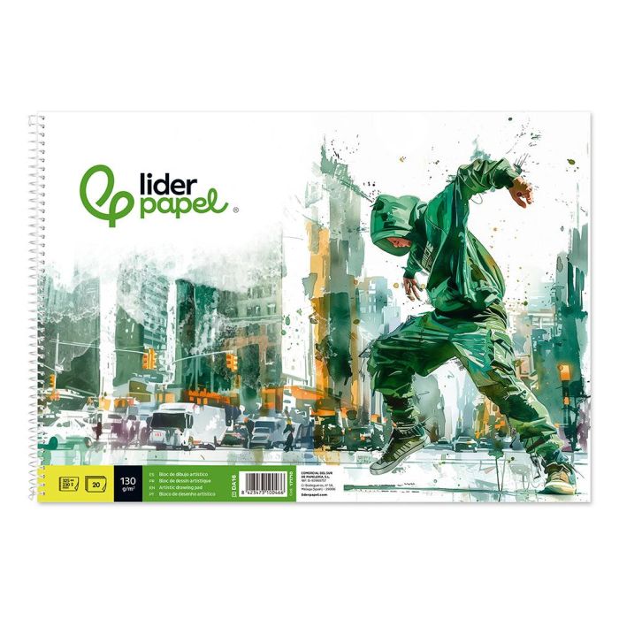 Bloc Dibujo Liderpapel Artistico Urban Espiral 230x325 mm 20 Hojas 130 gr-M2 Sin Recuadro Perforado 5 unidades 1