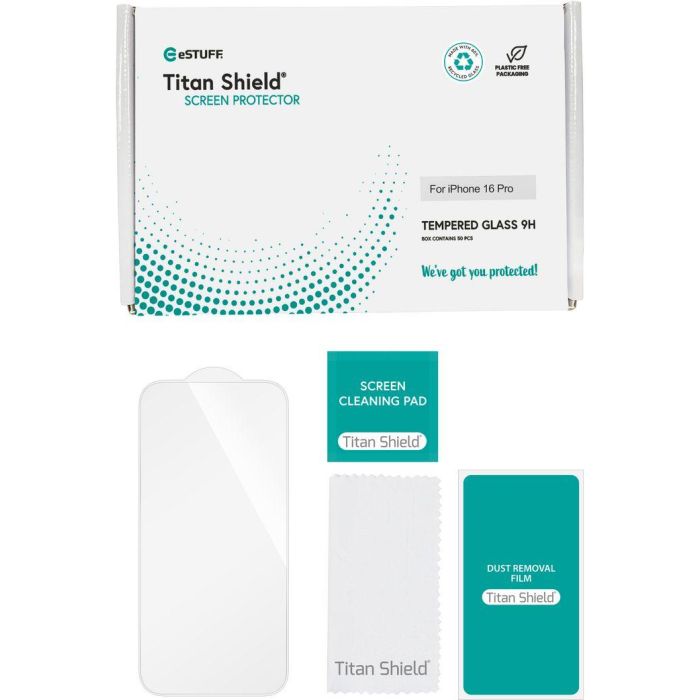 eSTUFF INFINITE iPhone 16 Pro Clear Screen Protector. 50 pcs Titan Shield® 1 eSTUFF INFINITE iPhone 16 Pro Clear Screen Protector. 50 pcs Titan Shield® 1