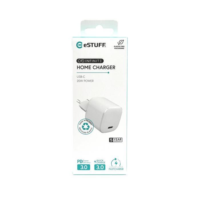 eSTUFF INFINITE Cargador USB-C PD 20W Blanco para Móviles y Tablets. Fabricado con 98% Plástico Reciclado Certificado GRS. 1 eSTUFF INFINITE Cargador USB-C PD 20W Blanco para Móviles y Tablets. Fabricado con 98% Plástico Reciclado Certificado GRS. 1