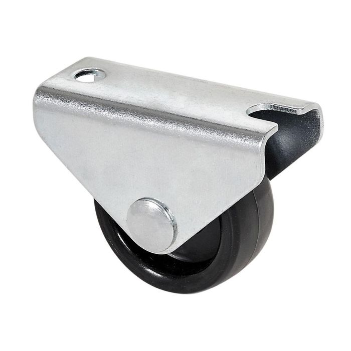 Rueda fija con placa y eje liso de dos fijaciones, color negro, carga máx. 40 kg, ø 2,5 cm Rueda fija con placa y eje liso de dos fijaciones, color negro, carga máx. 40 kg, ø 2,5 cm