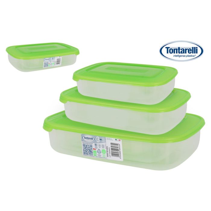 Set 3 Fiambreras Rectangulares FAMILY 1L, 2L, 3L Tapa Verde - Tontarelli (20 Cajas) Set 3 Fiambreras Rectangulares FAMILY 1L, 2L, 3L Tapa Verde - Tontarelli (20 Cajas)