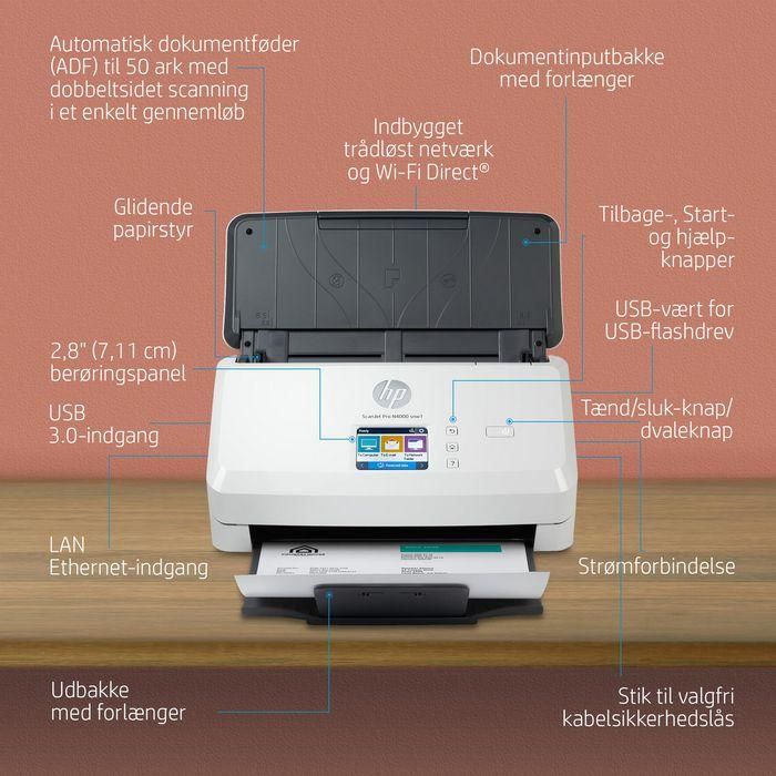HP N4000 snw1 ScanJet Pro Escáner Documental Color Alimentación de Hoja 40ppm/80ipm ADF 50 Páginas 4000 Páginas/Día 8