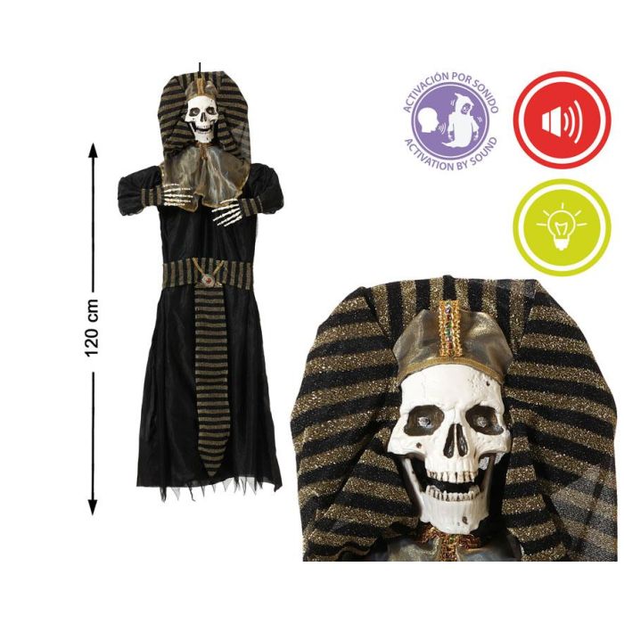 Decoración Colgante Esqueleto Faraón Egipcio 120 cm con Luz y Sonido para Halloween y Fiestas Temáticas