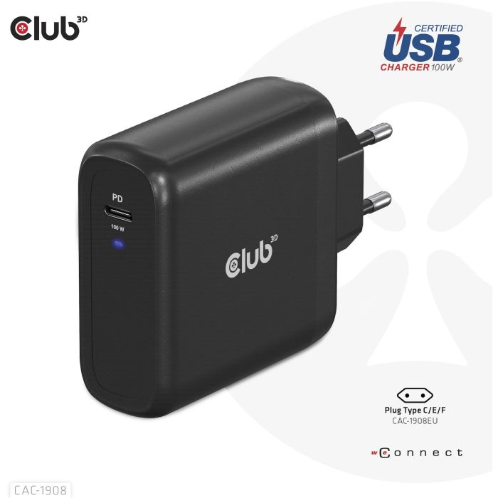 Club3D Ladegerät 1xUSB Typ C PD 100W. GaN retail 9 Club3D Ladegerät 1xUSB Typ C PD 100W. GaN retail 9