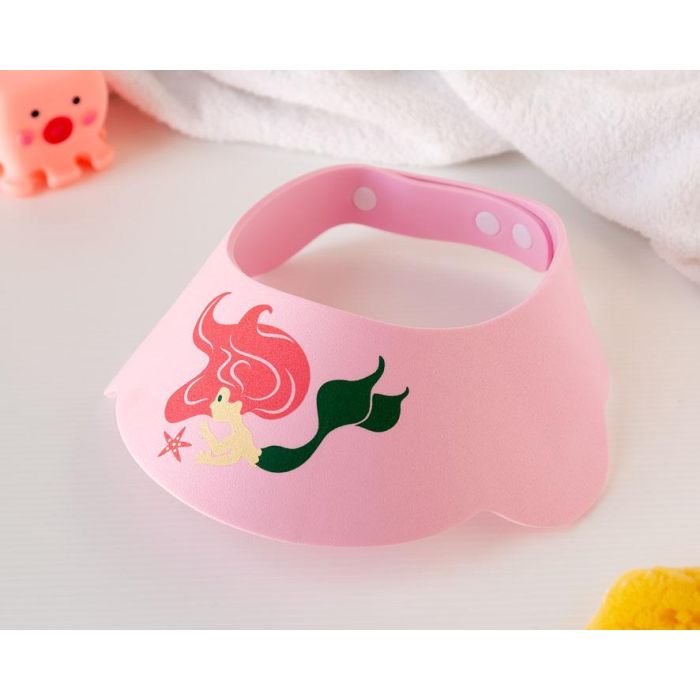 KioKids Visera Antilágrimas de Baño para Bebé/Niño con Diseño Sirena Rosa | Protección Ojos y Oídos al Lavar Pelo | EVA Flexible Ajustable +9 Meses