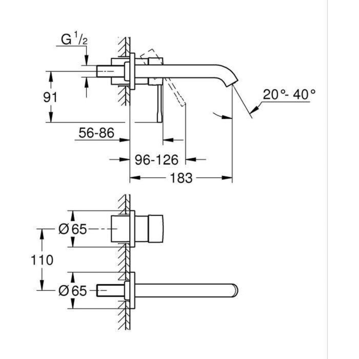 Grohe 4005176426209 Mezclador de Lavabo de Pared Essence 2 Orificios Talla M Acabado Grafito Duro 3