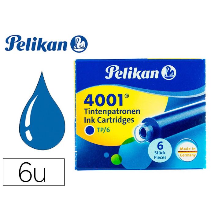 Tinta Para Plumas Pelikan Azul Real Caja 6 Cartuchos 10 unidades