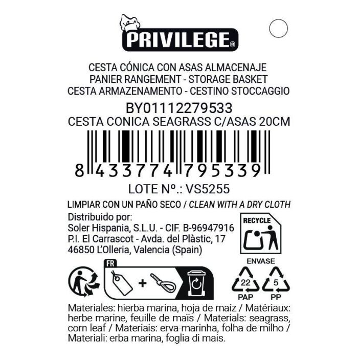Inde Cesta Cónica Seagrass con Asas 20 cm 9