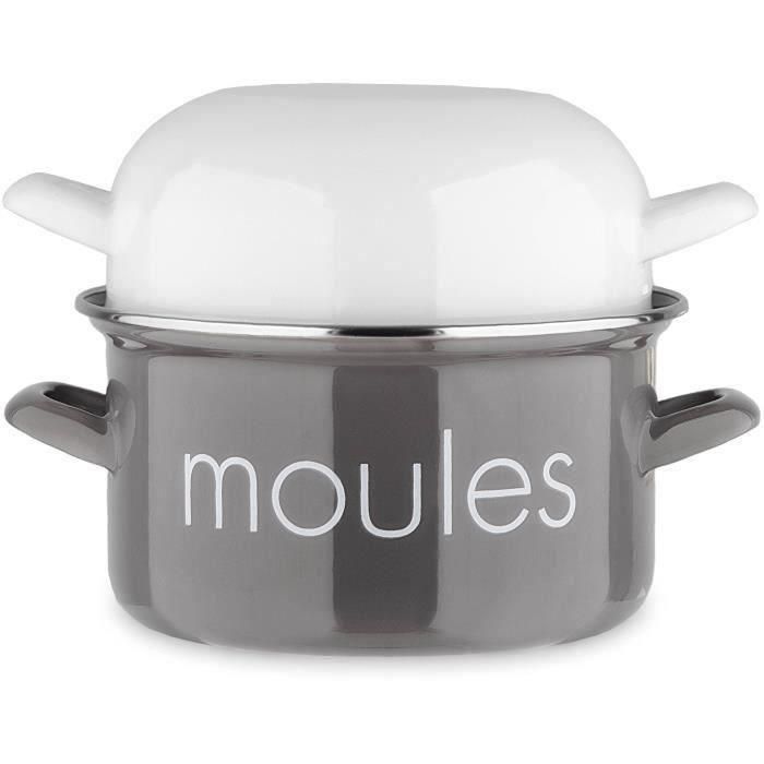 Maceta molde BAUMALU 22 cm - Decoración mejillones - Tapa blanca - Gris Maceta molde BAUMALU 22 cm - Decoración mejillones - Tapa blanca - Gris