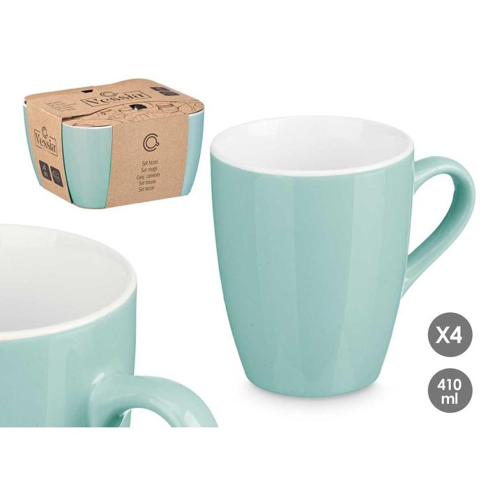 Vessia Set de 4 Tazas de Porcelana Color Menta, con 410 ml de Capacidad por Taza y Medidas del Set de 20 x 11.7 x 18.5 cm (6 Unidades) Vessia Set de 4 Tazas de Porcelana Color Menta, con 410 ml de Capacidad por Taza y Medidas del Set de 20 x 11.7 x 18.5 cm (6 Unidades)