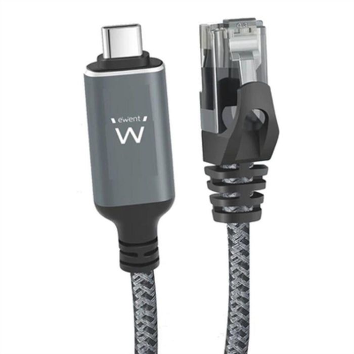 Ewent EC2002 Cable de Red Ethernet USB-C a RJ45 Cat6 Gigabit 1 Gbit/s 2m Negro Gris Conexión Estable Portátiles Tablets MacBook iPad
