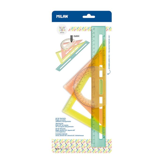 Milán Kit Reglas Trazado New Look Transparente Plástico Rígido Resistente 4 Piezas 2