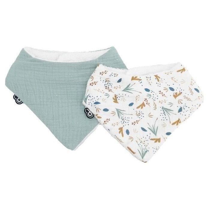 Pack de 2 baberos bandana - DOMIVA - TU - Muselina - Estampado celadón sobre el agua Pack de 2 baberos bandana - DOMIVA - TU - Muselina - Estampado celadón sobre el agua