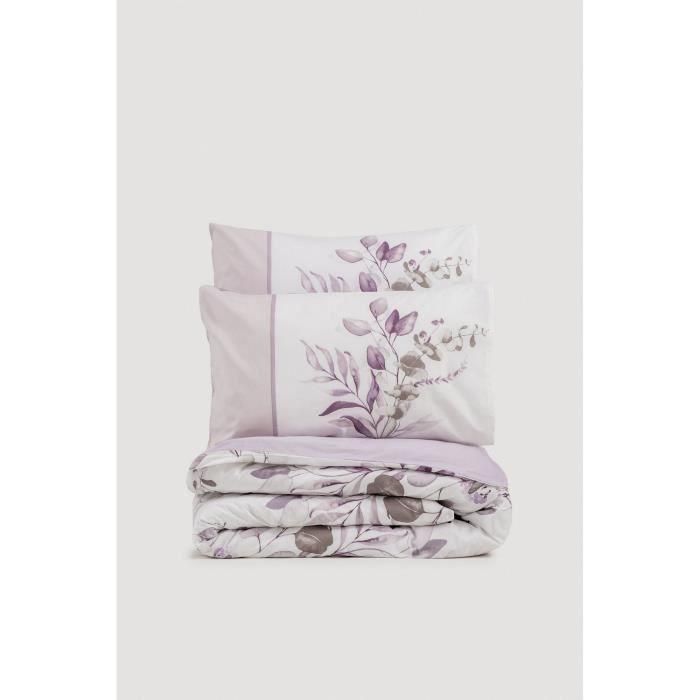 Juego de cama - 1 funda nórdica 220x240 cm + 2 fundas de almohada 60x60 cm - 100% algodón - Lila 2 Juego de cama - 1 funda nórdica 220x240 cm + 2 fundas de almohada 60x60 cm - 100% algodón - Lila 2