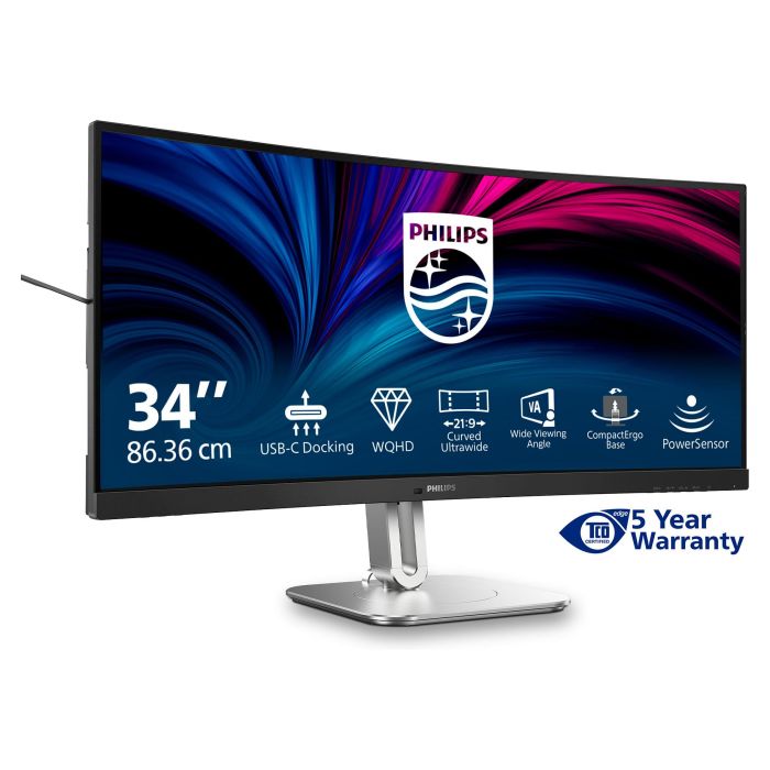 Philips Monitor 34B2U5600C 34" Dual QHD VA Curvo 120Hz USB-C HDMI DP Gris