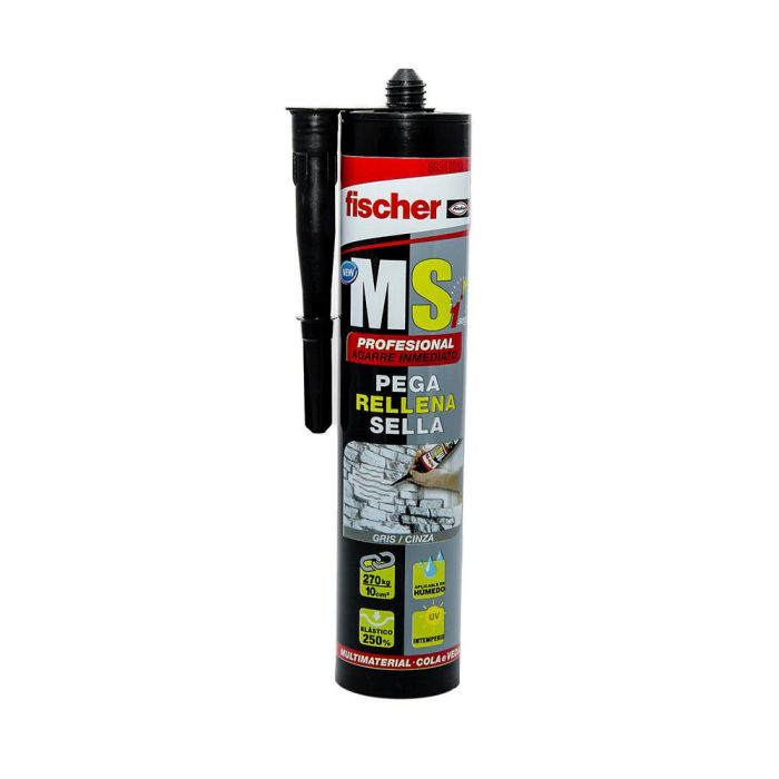 Fischer Adhesivo Sellador MS Ultra Agarre Gris 290 ml – Monocomponente, Altas Prestaciones, Resistente UV, Sin Disolventes