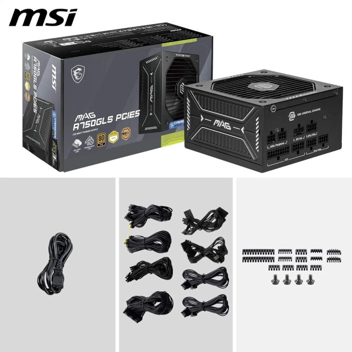 MSI MAG A750GLS Fuente de Alimentacion PCIE5 750W 80 Plus Gold Modular ATX PCIe 5.0 (16 PIN) Negra 0 MSI MAG A750GLS Fuente de Alimentacion PCIE5 750W 80 Plus Gold Modular ATX PCIe 5.0 (16 PIN) Negra 0